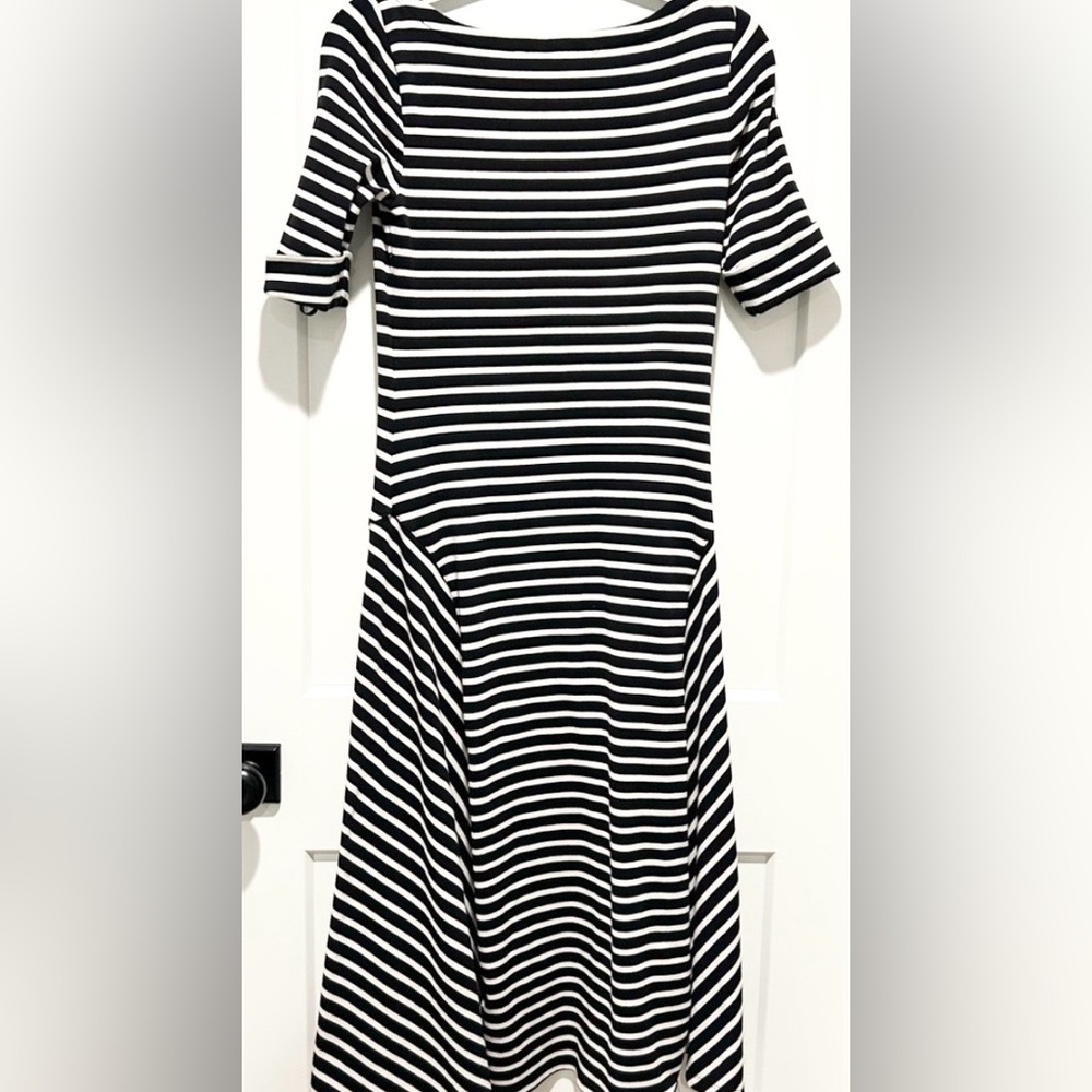 Lauren Ralph Lauren Striped Midi Dress Fit Flare Black White Quiet Luxury - Picture 7 of 9